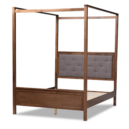 Baxton Studio Natasha Grey Upholstered and Walnut Wood Queen Size Platform Bed 165-10716